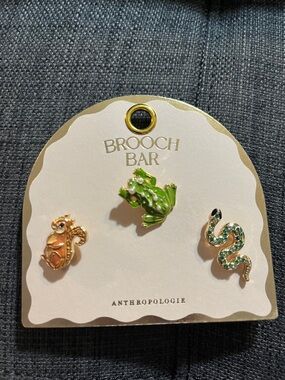 NWT Anthro Woodland Friends Frog, Squirrel & Snake Pin Set